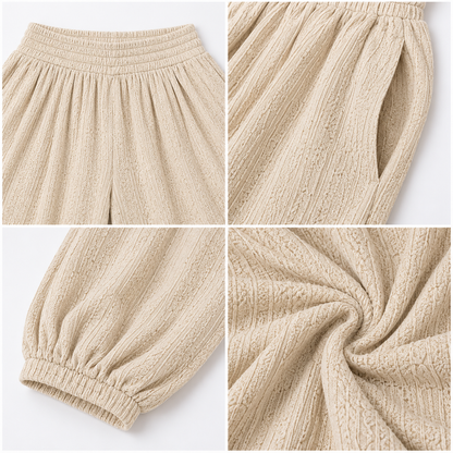 Beige Textured Balloon Pants