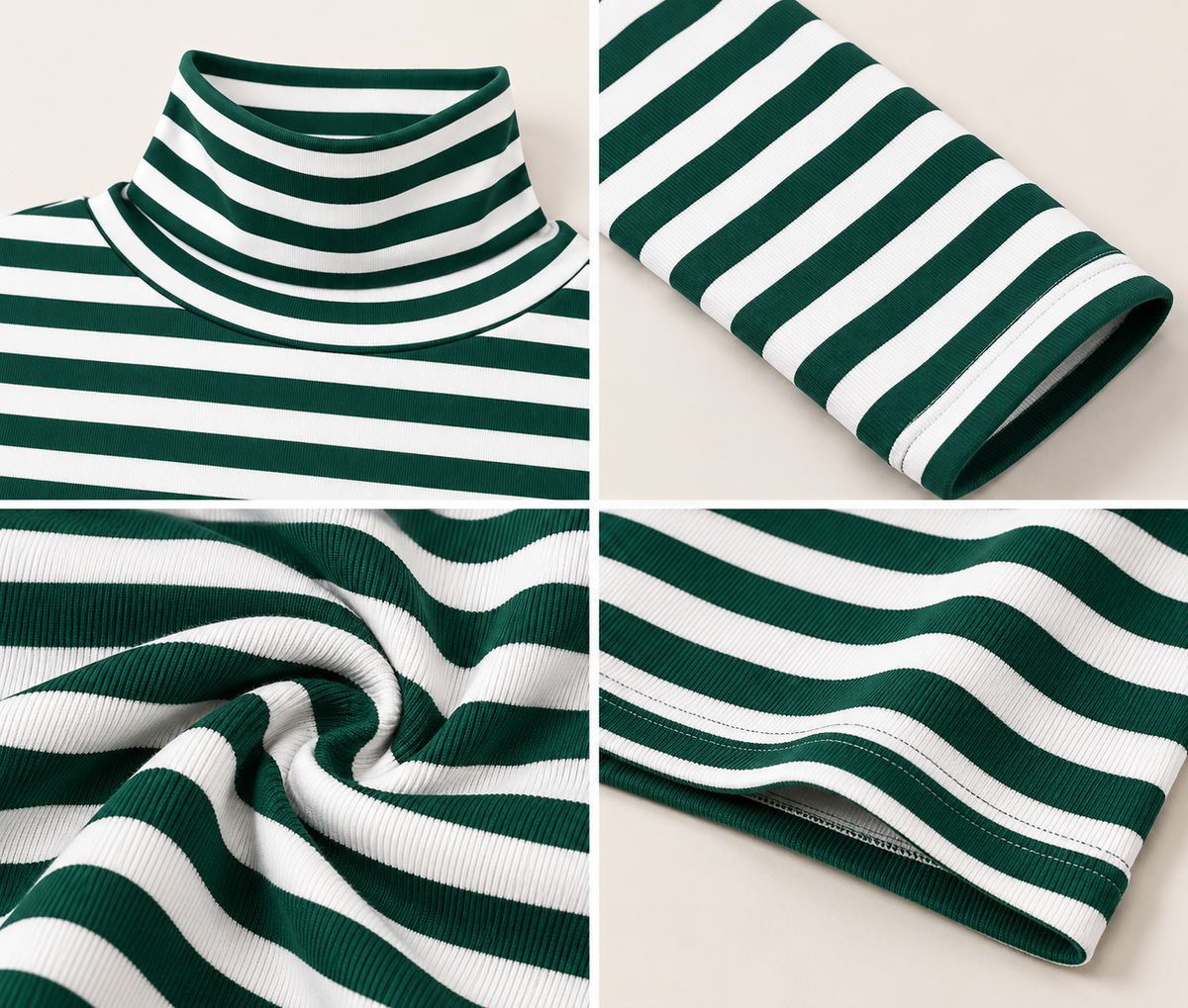 Green and White Striped High Neck Full Sleeve Crop sweater for Casual Wear