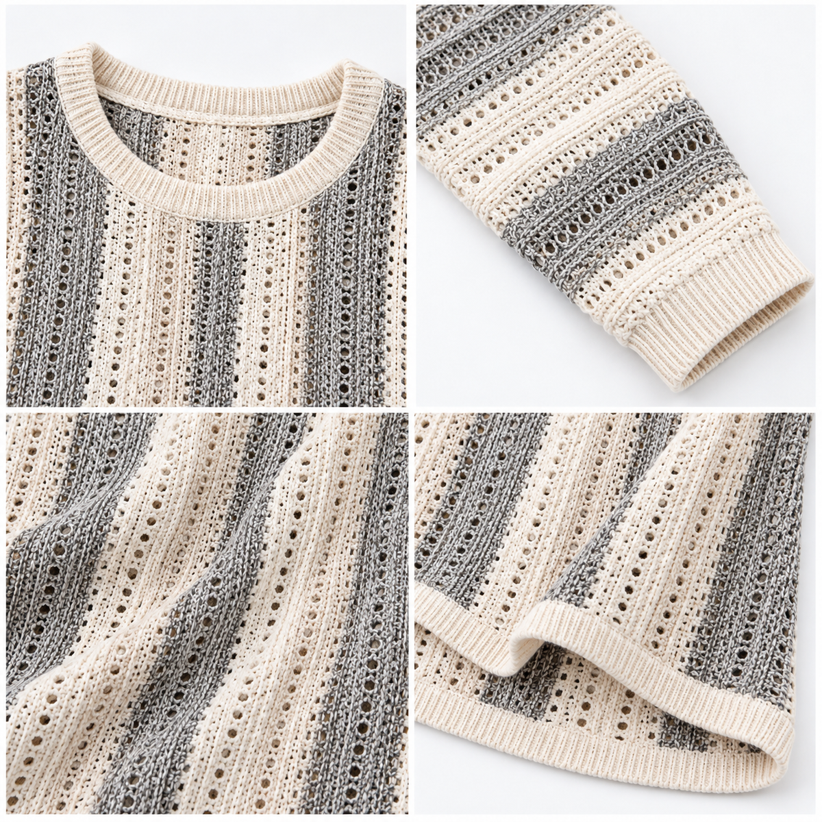 Multicolor Striped Cotton Acrylic Knitted Sweater with Full Sleeves and Drop Shoulder