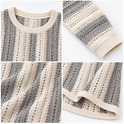 Multicolor Striped Cotton Acrylic Knitted Sweater with Full Sleeves and Drop Shoulder