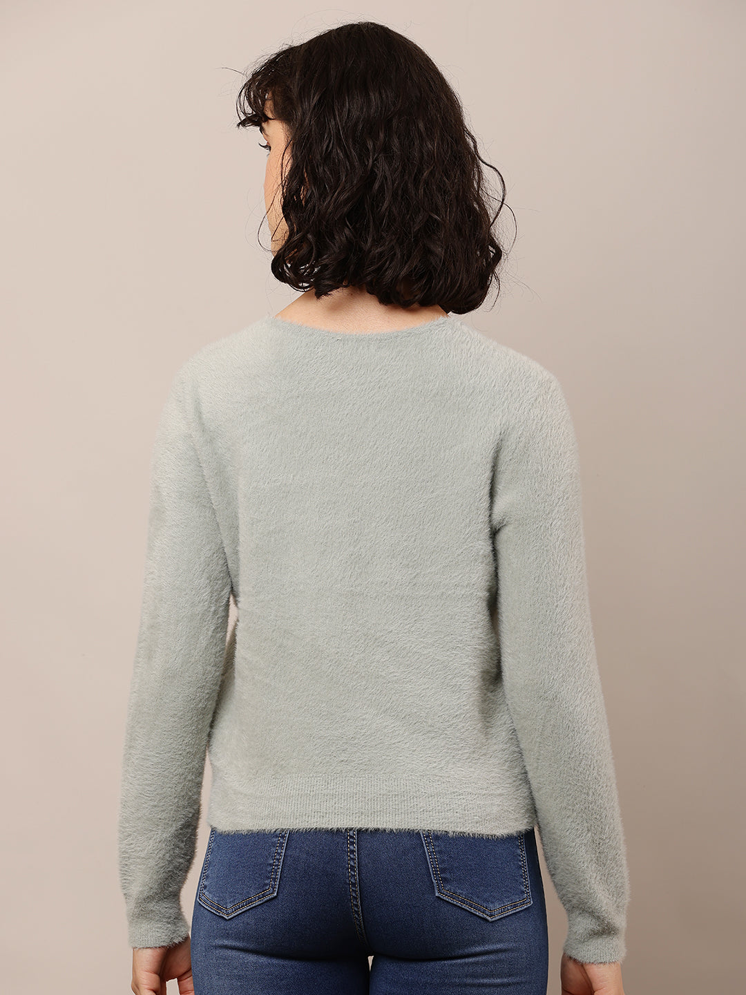 Nylon Full Sleeve with V-Neck Grey Sweater