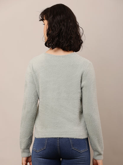 Nylon Full Sleeve with V-Neck Grey Sweater