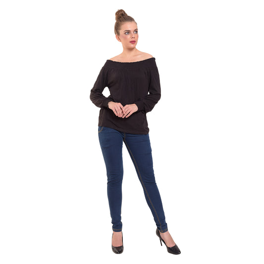black off shoulder back knotted top for women