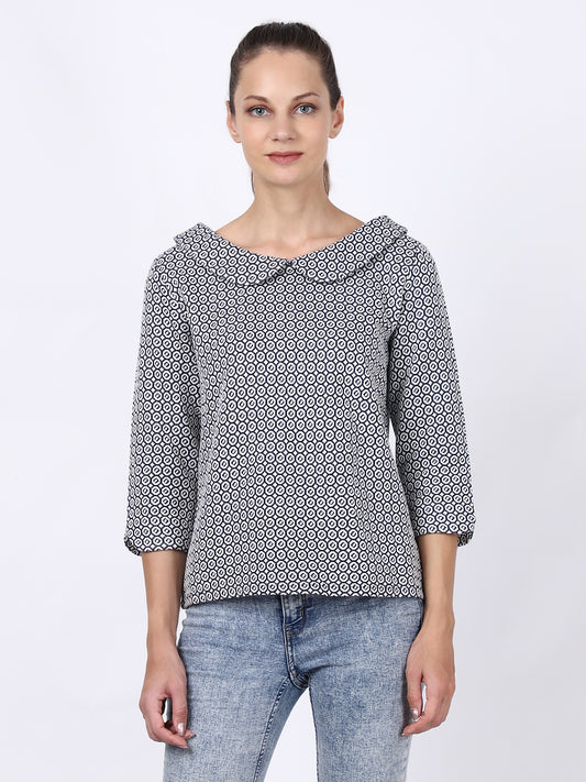 Regular fit 3/4 Sleeve Peter Pan Collar Woven Top