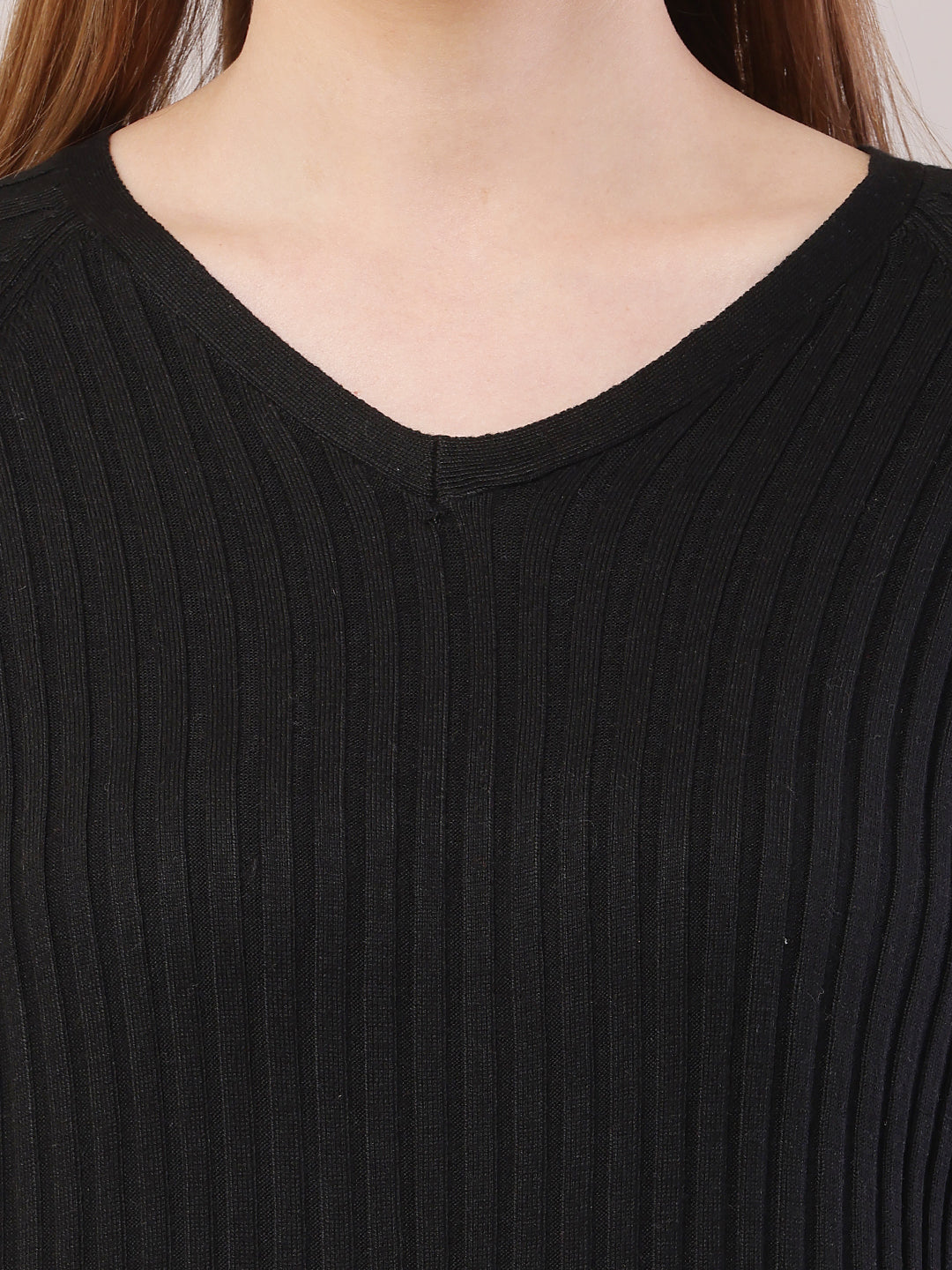 Polyester V-Neck with Full Sleeve Mini Black Sheath Dress