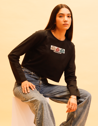 Cotton Full Sleeve with Round Neck Black Crop Top