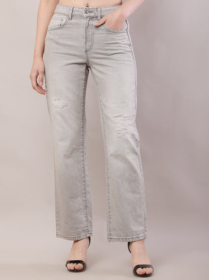 Cotton Regular Fit Full Length Grey Stretchable Pant