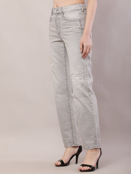 Cotton Regular Fit Full Length Grey Stretchable Pant