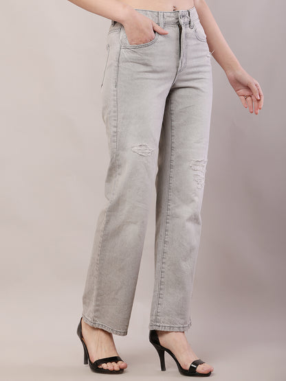 Cotton Regular Fit Full Length Grey Stretchable Pant