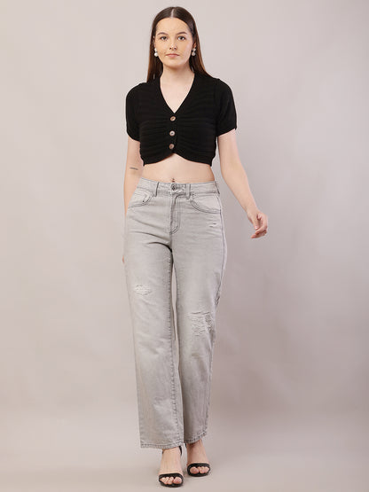 Cotton Regular Fit Full Length Grey Stretchable Pant