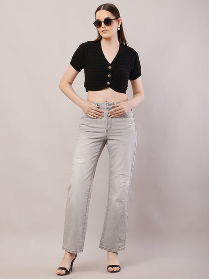 Cotton Regular Fit Full Length Grey Stretchable Pant