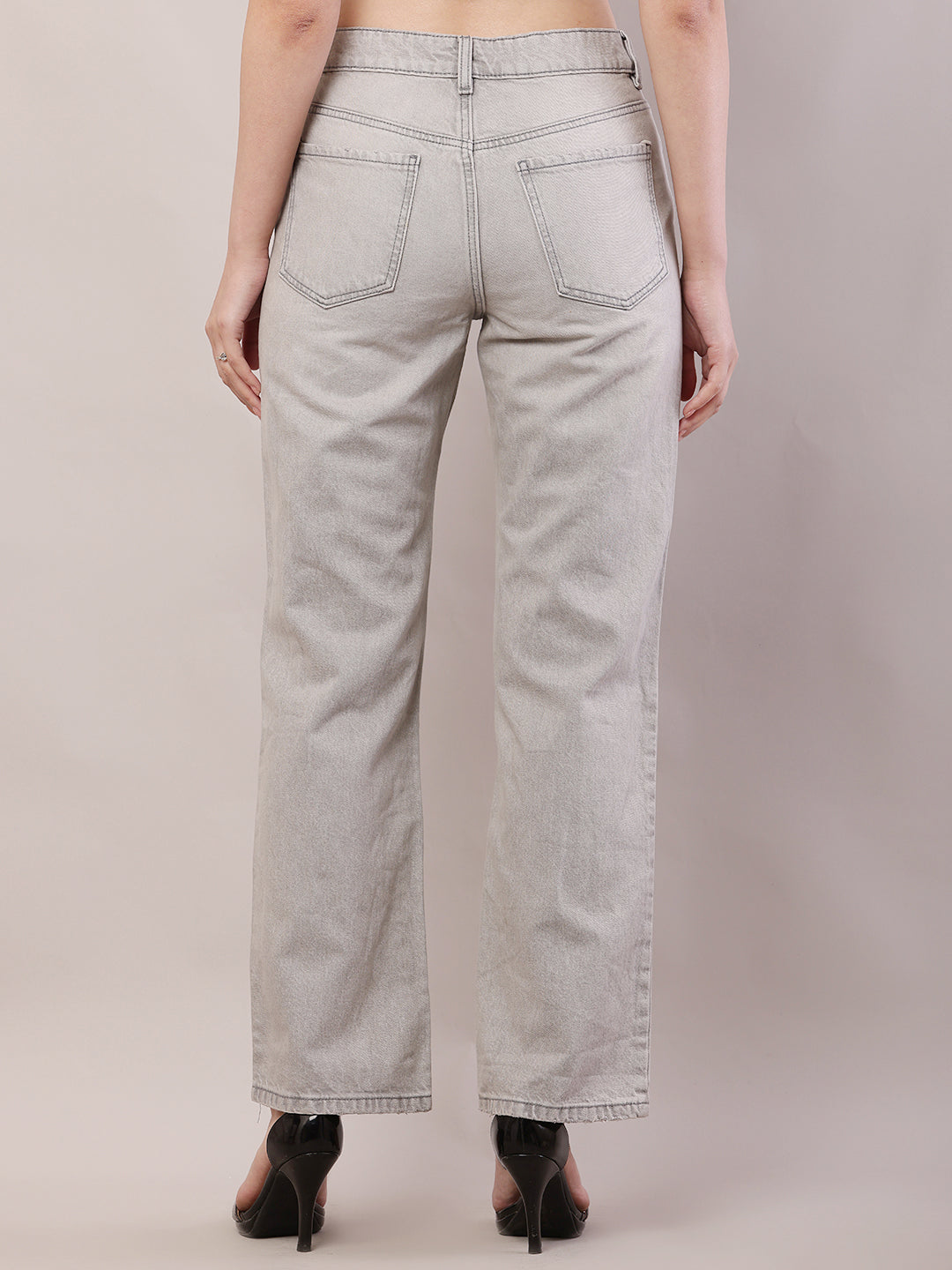Cotton Regular Fit Full Length Grey Stretchable Pant