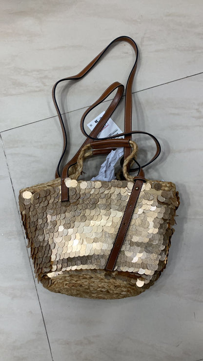 Sequin Straw Tote Bag