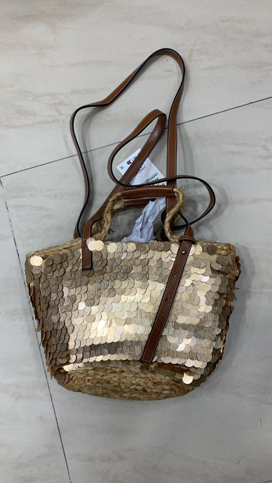 Sequin Straw Tote Bag