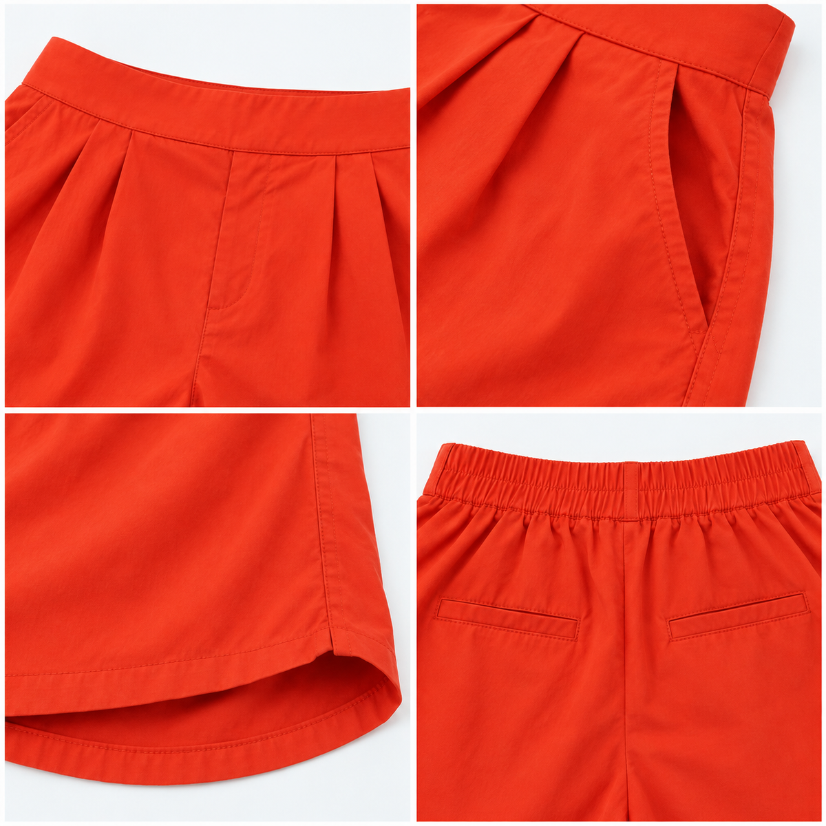 Orange Cotton High Waist Shorts with 2 Side Pockets