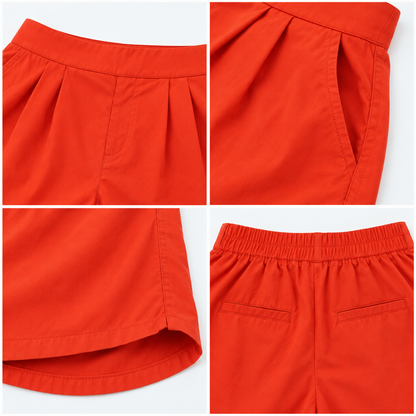 Orange Cotton High Waist Shorts with 2 Side Pockets