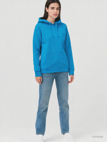 Solid Pullover Hoodie | Cotton Blend Hooded Sweatshirt Sky Blue with Kangaroo Pocket